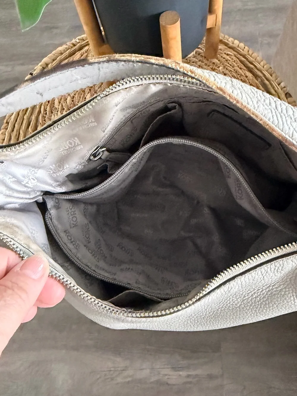 Michael Kors Silver Metallic Leather Hobo Shoulder Bag Large